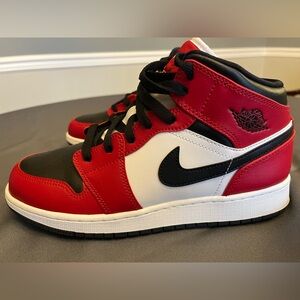 Nike Air Jordan 1 Mid – Red/Black/White – Size 7Y – Excellent Condition - no box